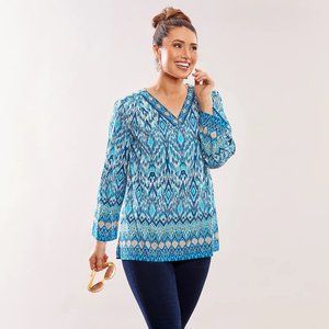 Women's Ikat Print Stretch V-Neck Blouse